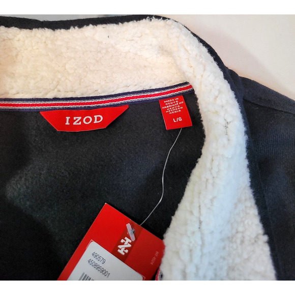 IZOD Men’s Fleece Full Zip Jacket M L Black Cotton Polyester Faux Fur Collar New - Picture 8 of 10